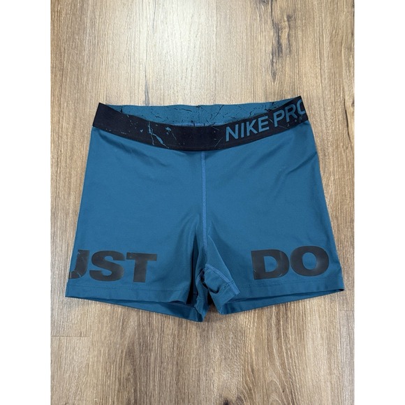 Nike Pro Dri-FIT 3" Compression Shorts Women's Large Teal Just Do It Training - Picture 1 of 12